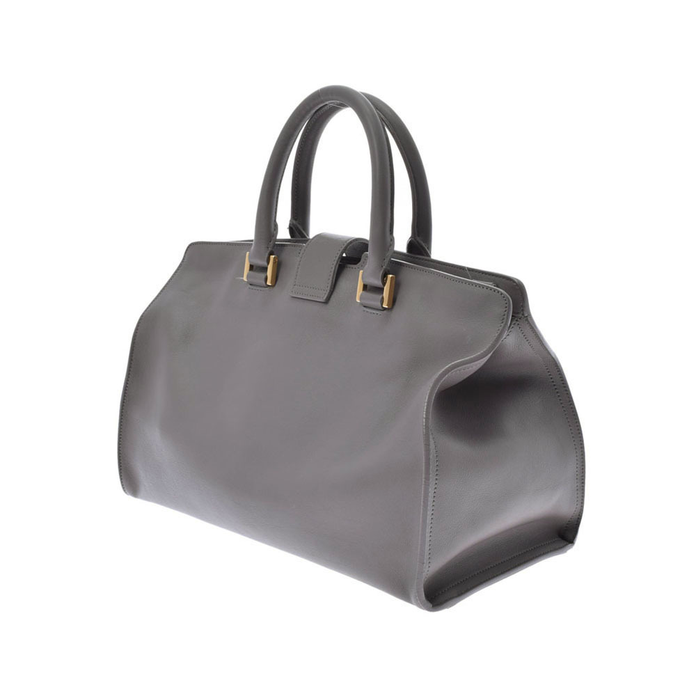 SAINT LAURENT Cabas Shoulder Bag Gray Calfskin Handbag - Picture 2 of 11